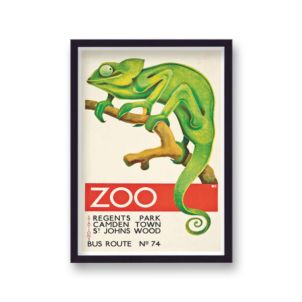 Vintage London Transport Zoo Green Chameleon Print