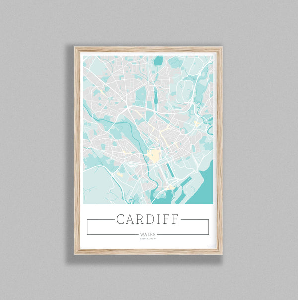 City Location Ordnance Map Typography Blue Cardiff