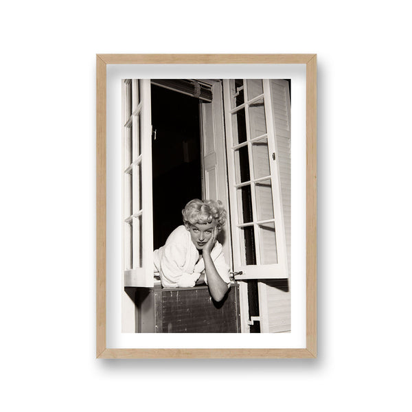 Marilyn Monroe Portrait Leaning Out Of Window Hand To Cheek Vintage Icon Print
