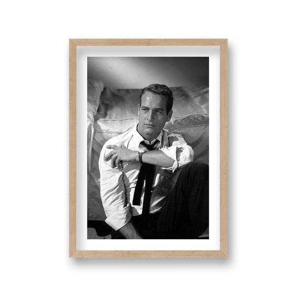 Paul Newman Portrait In White Oxford Shirt And Black Tie Vintage Icon Print