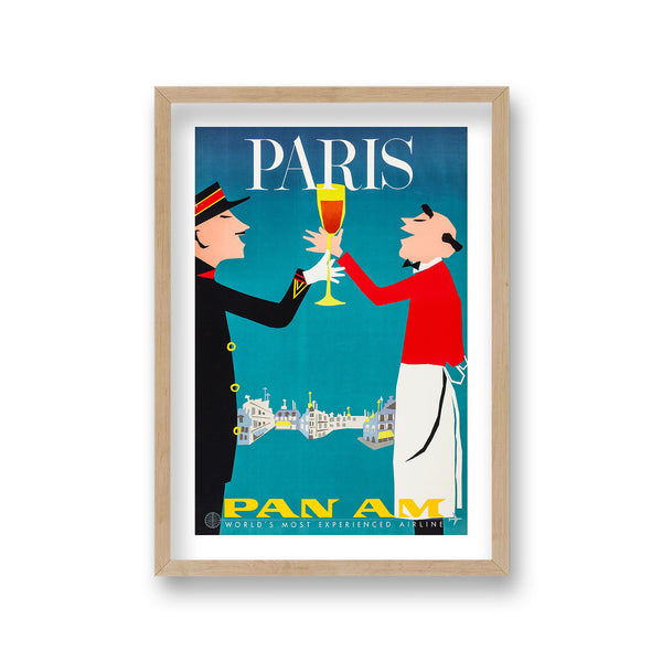 Pan Am Airlines Paris Gendarme & Waiter Vintage Travel Print