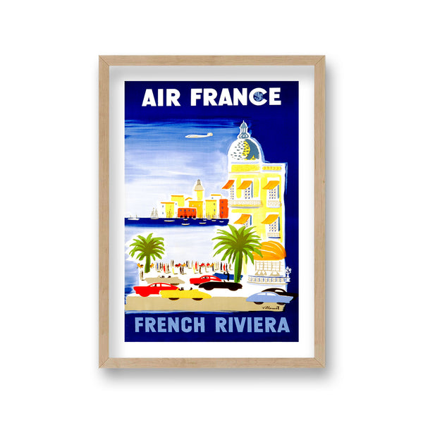 Air France French Riviera Coastal Buildings And Cars Vintage Travel Print