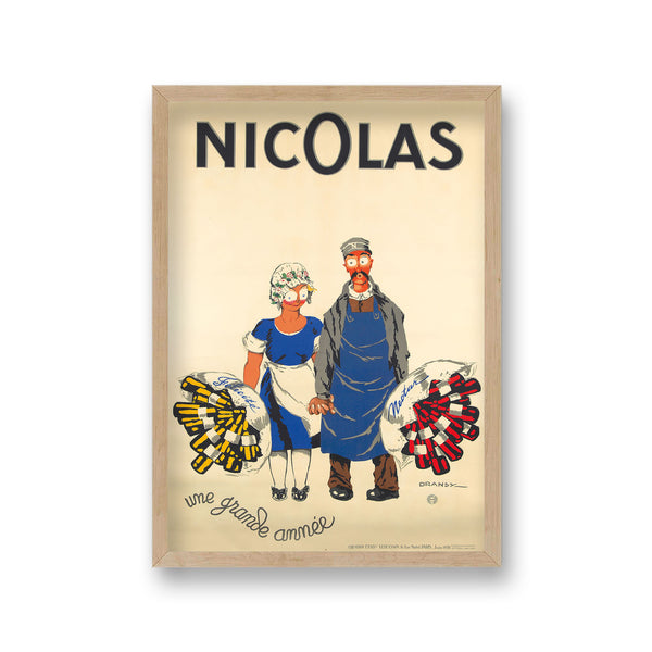 Nicolas Wine Shops Vintage Advert Man & Lady Holding Hands Holding Red And White Wine Bottles