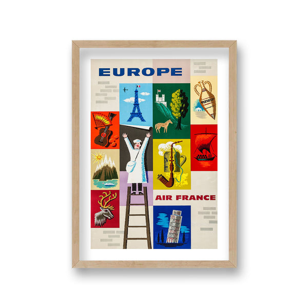 Air France Europe Graphic Multiple Pictures Man On Ladder
