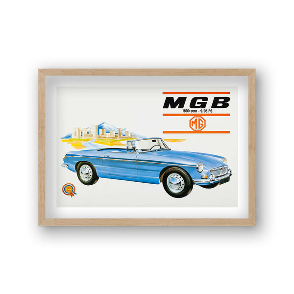 Mg Mgb Vintage Advertising Poster Blue Convertible
