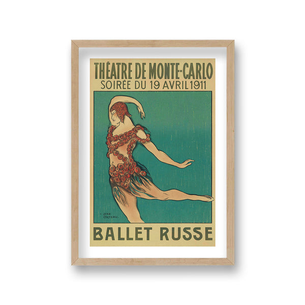 Theatre De Monte Carlo Ballet Russe 1911 Jean Cocteau Art Deco Dancer Roses On Dress On Turquoise Back