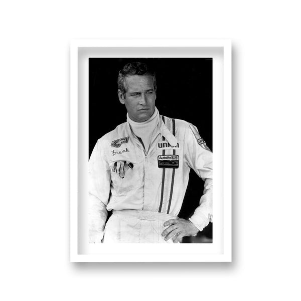 Paul Newman Portrait In White Motor Racing Suit Vintage Icon Print