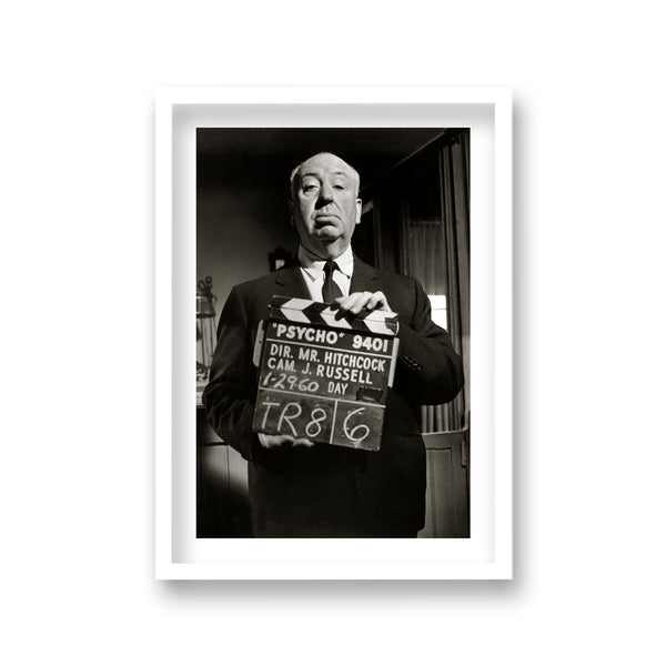 Alfred Hitchcock With Clapperboard On Set Of Psycho 1960 Vintage Icon Print