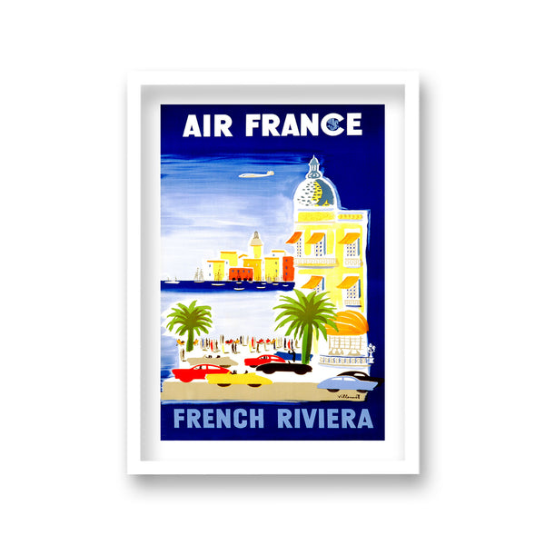 Air France French Riviera Coastal Buildings And Cars Vintage Travel Print