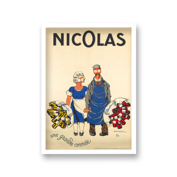 Nicolas Wine Shops Vintage Advert Man & Lady Holding Hands Holding Red And White Wine Bottles