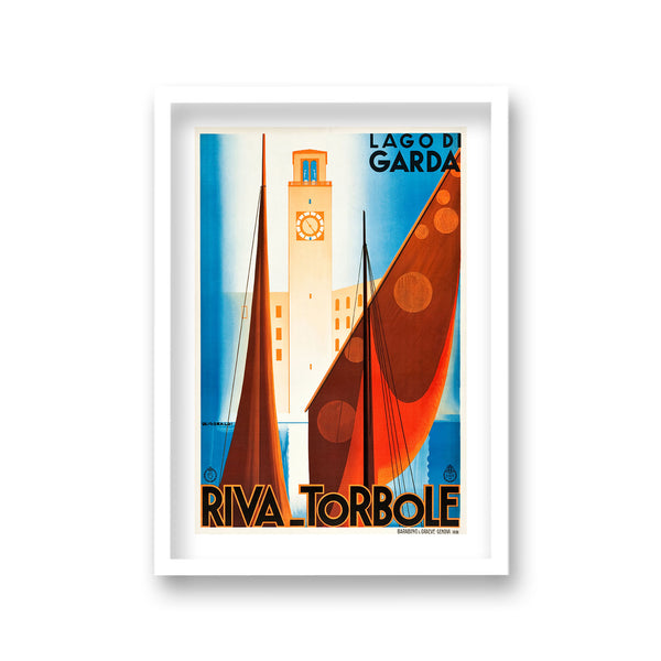 Riva Torbole Lake Garda Orange Boat Sails In Front Of Clock Tower