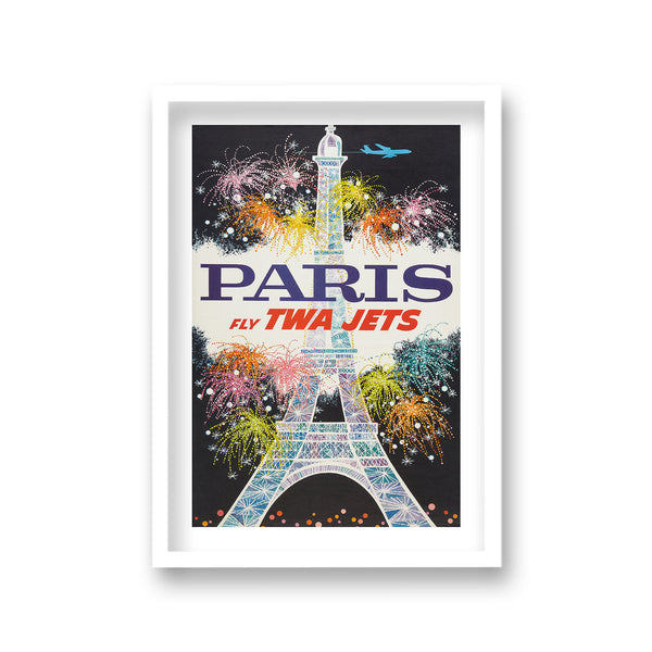 Paris Fly Twa Jets Graphic Eiffel Tower Fireworks Burst