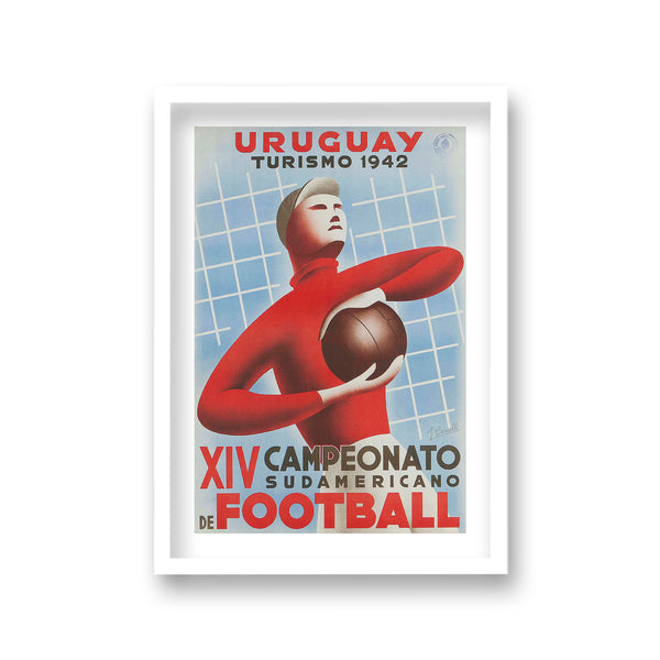 Uruguay Turismo 1942 Graphic Goalkeeper Red Jersey On Blue Net Background