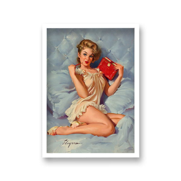 1960'S Inspired Pin Up Girl In Sheer Nightdress Holding Red Diary