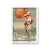 1960'S Inspired Pin Up Girl Holding Parasol Lifting White & Red Skirt To Show Black Suspenders