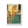 1960'S Inspired Pin Up Girl Sitting On Dock Wet Emptying Water From Shoe