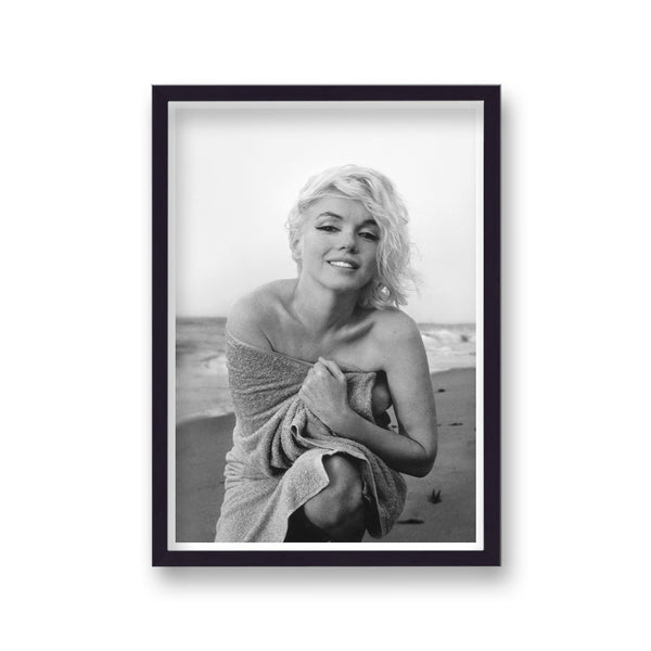 Marilyn Monroe Wrapped In Towel On Beach Smiling At Camera