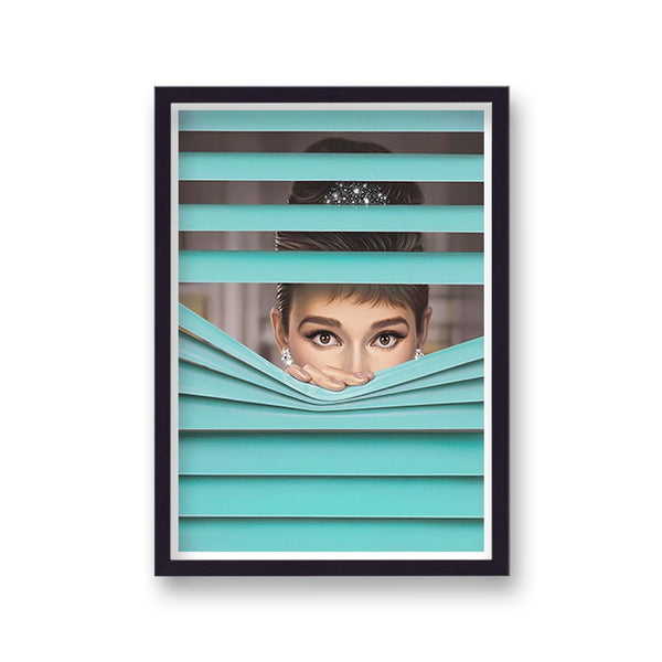 Audrey Hepburn Peering Through Tiffany Coloured Blinds