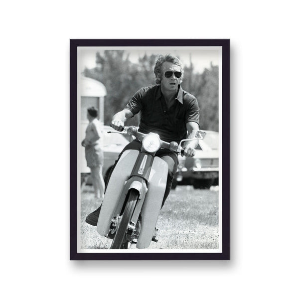 Steve Mcqueen Riding Moped Wearing Suglasses