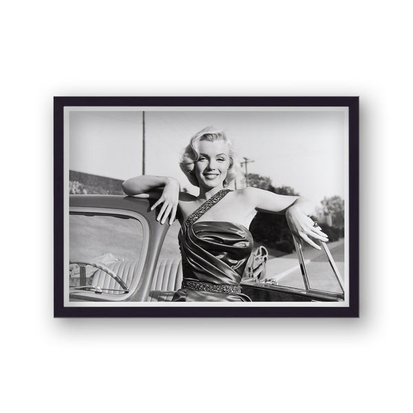 Marilyn Monroe Smilng In Single Strap Gown In Car Doorway