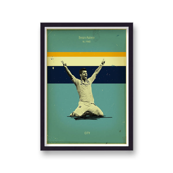 Football Heroes Sergio Aguero Man City Vintage Print