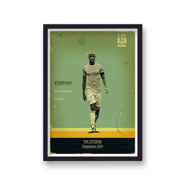 Football Heroes Vincent Kompany Man City Vintage Print
