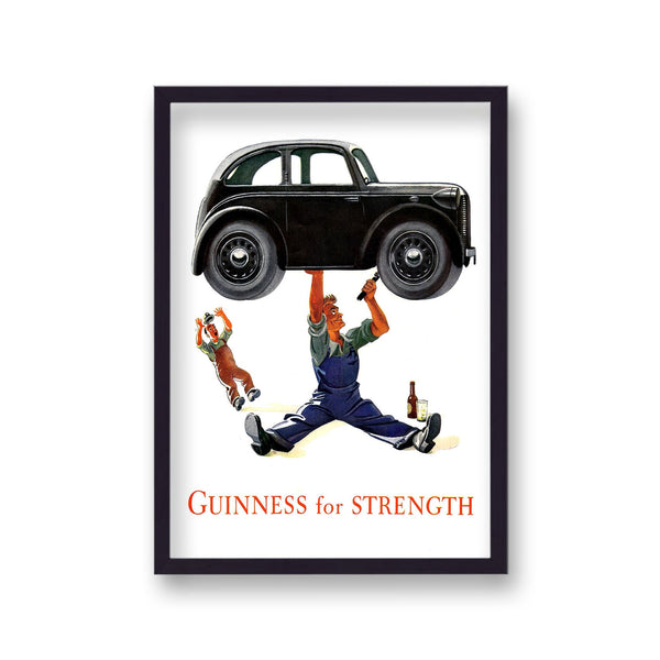 Guinness - Guinness For Strength Mechanic Lifting Car Vintage Poster